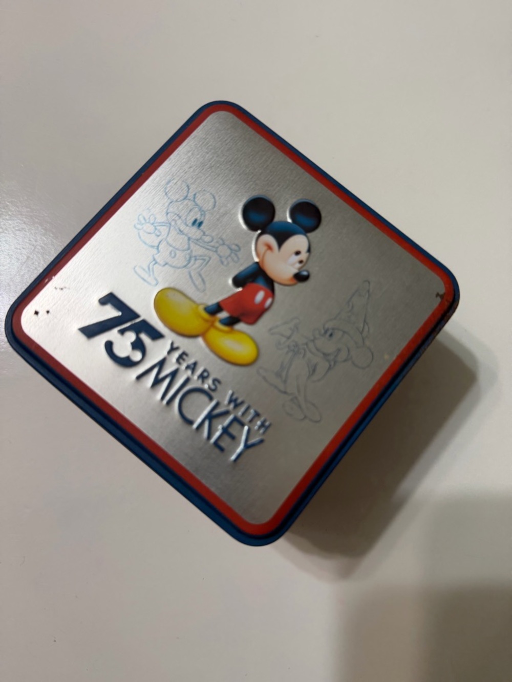 Disney Square Decorative Tin - Silver Top with Red Trim